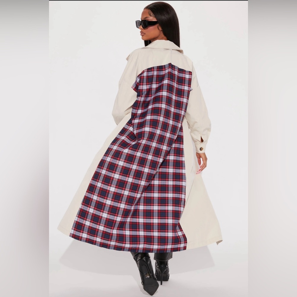 Peri Plaid Trench Coat - Taupe/combo
